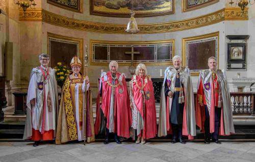 Their Majesties The King and Queen with the Dean and Bishop of London at the OBE Service