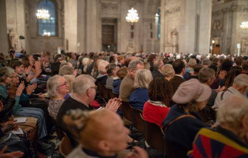 crowd seated in the Cathedral during large service