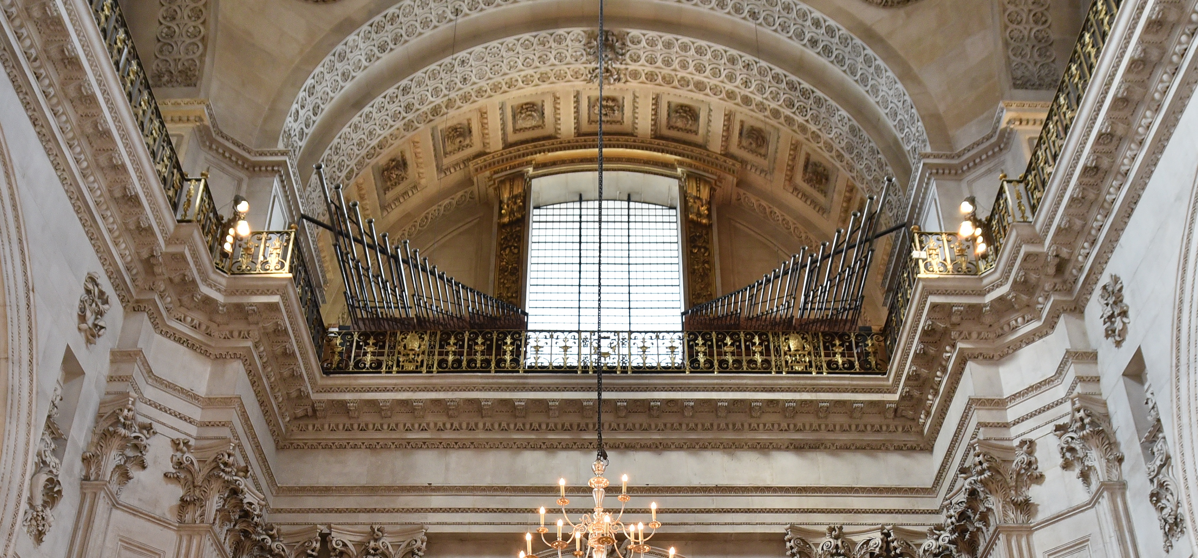 The trumpets above the great west door which are played on Royal occasions