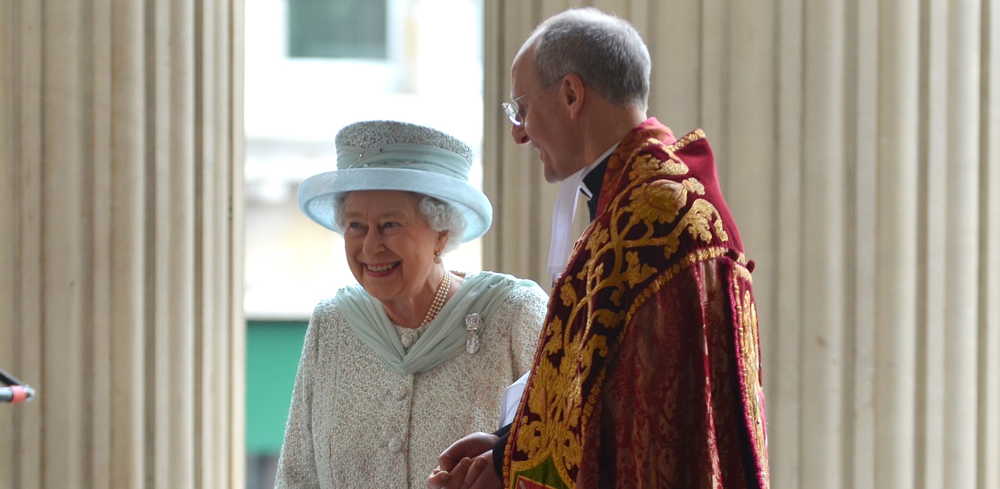 Her Majesty the Queen with the Dean at the entrance to St Paul's Cathedral