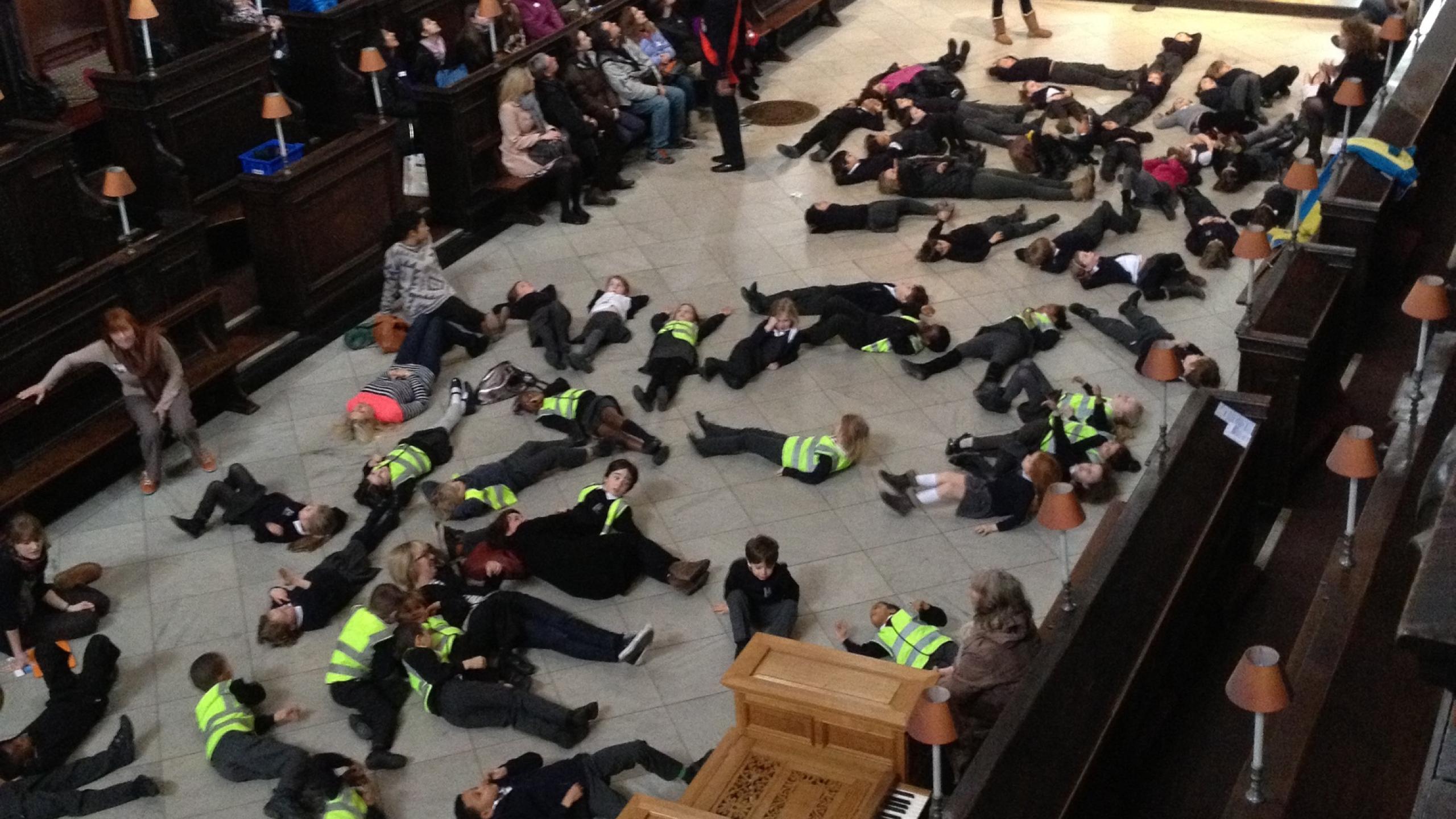 school class activity tour lying down
