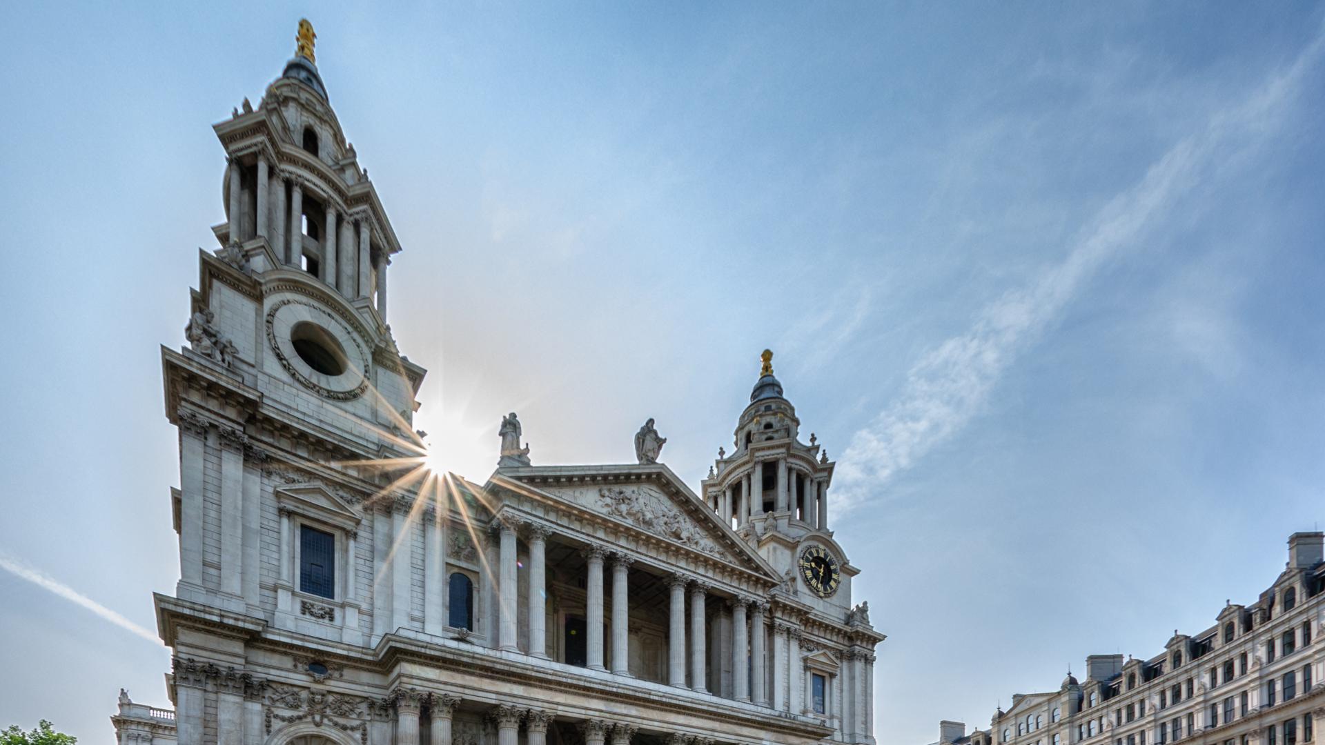 An image of the West front of St Paul's Cathedral in the sunshine