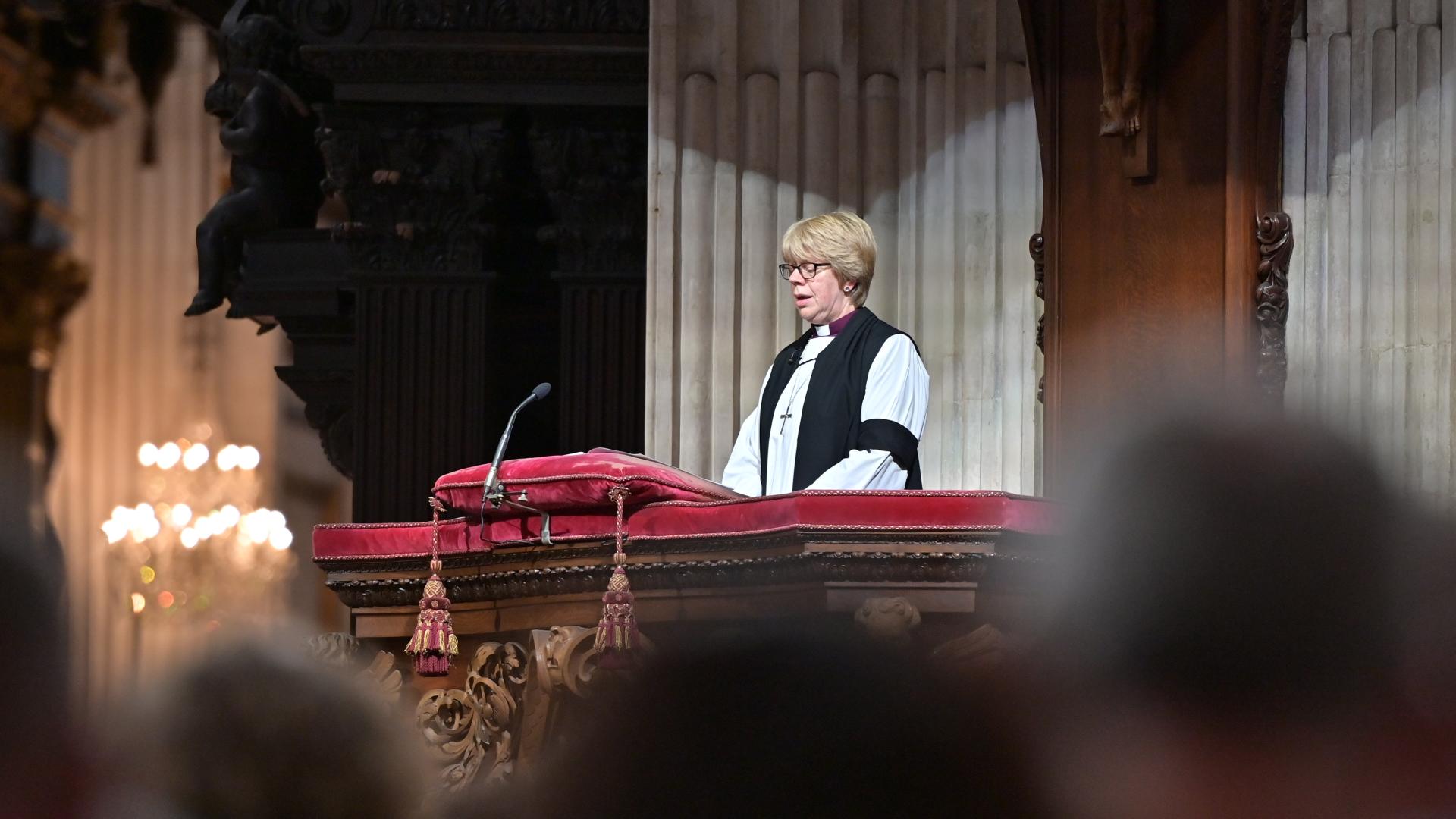 The Bishop of London in the pulpit at St Paul's Cathedral