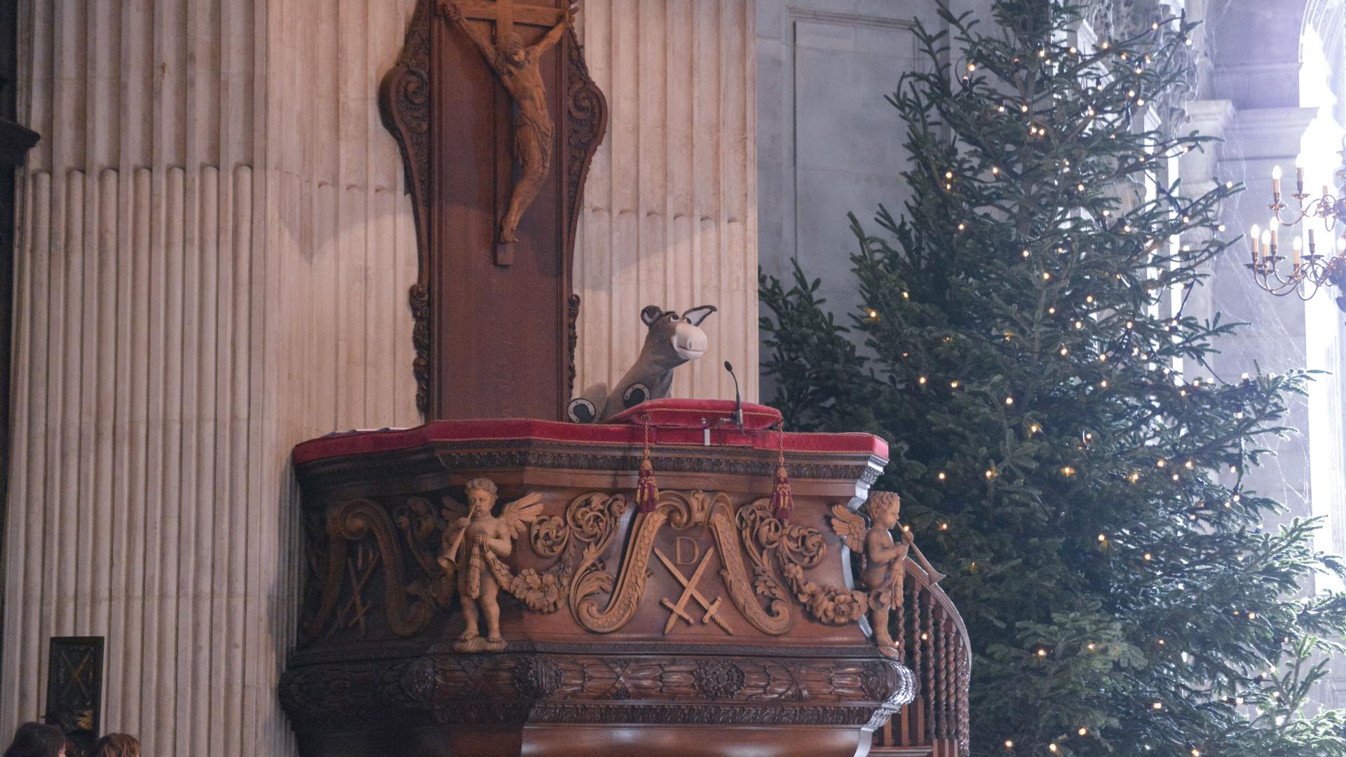A donkey puppet in the pulpit of St Paul's