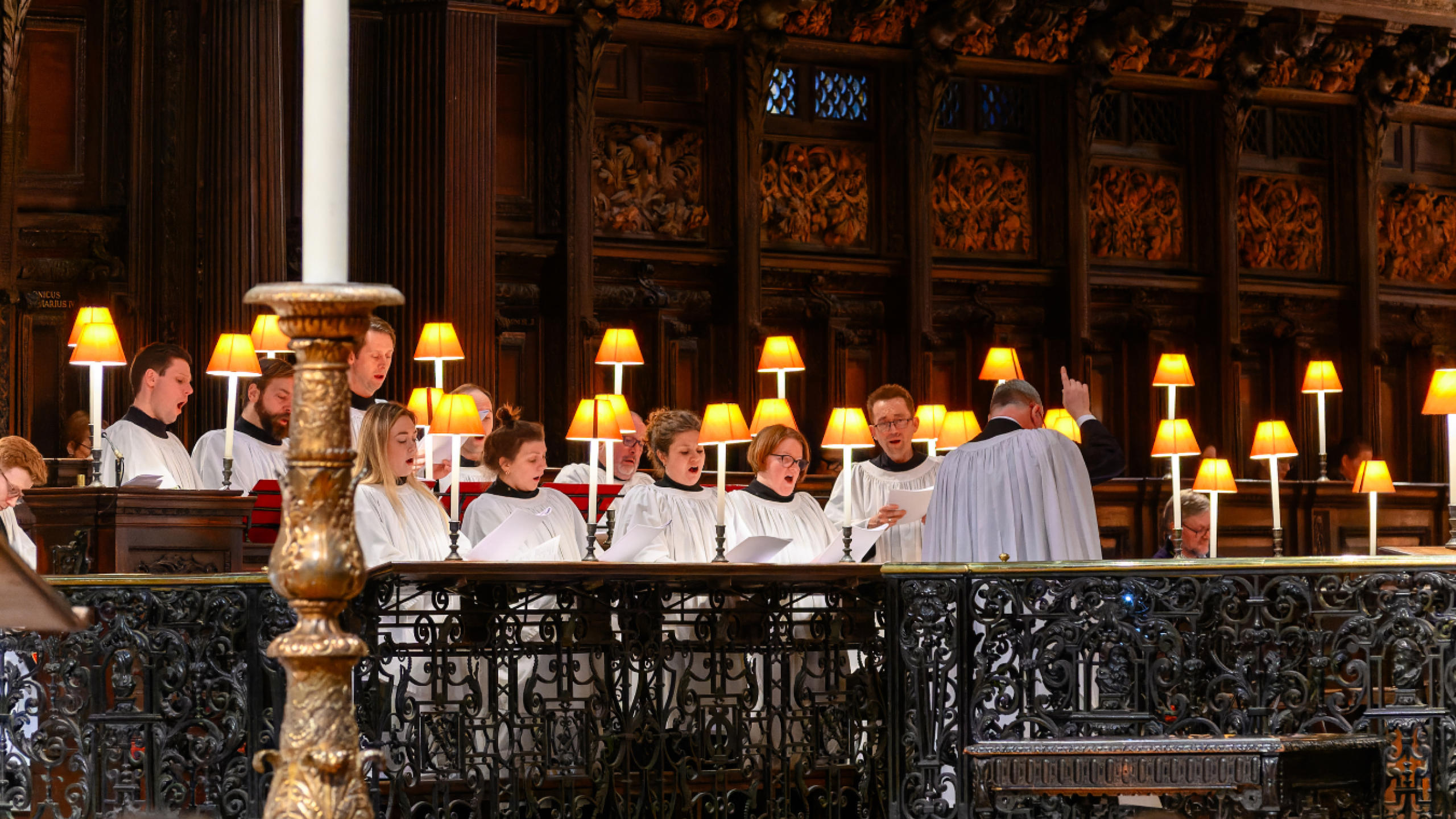 a photo of the Cathedral Choir singing in the Quire of St Paul's Cathedral