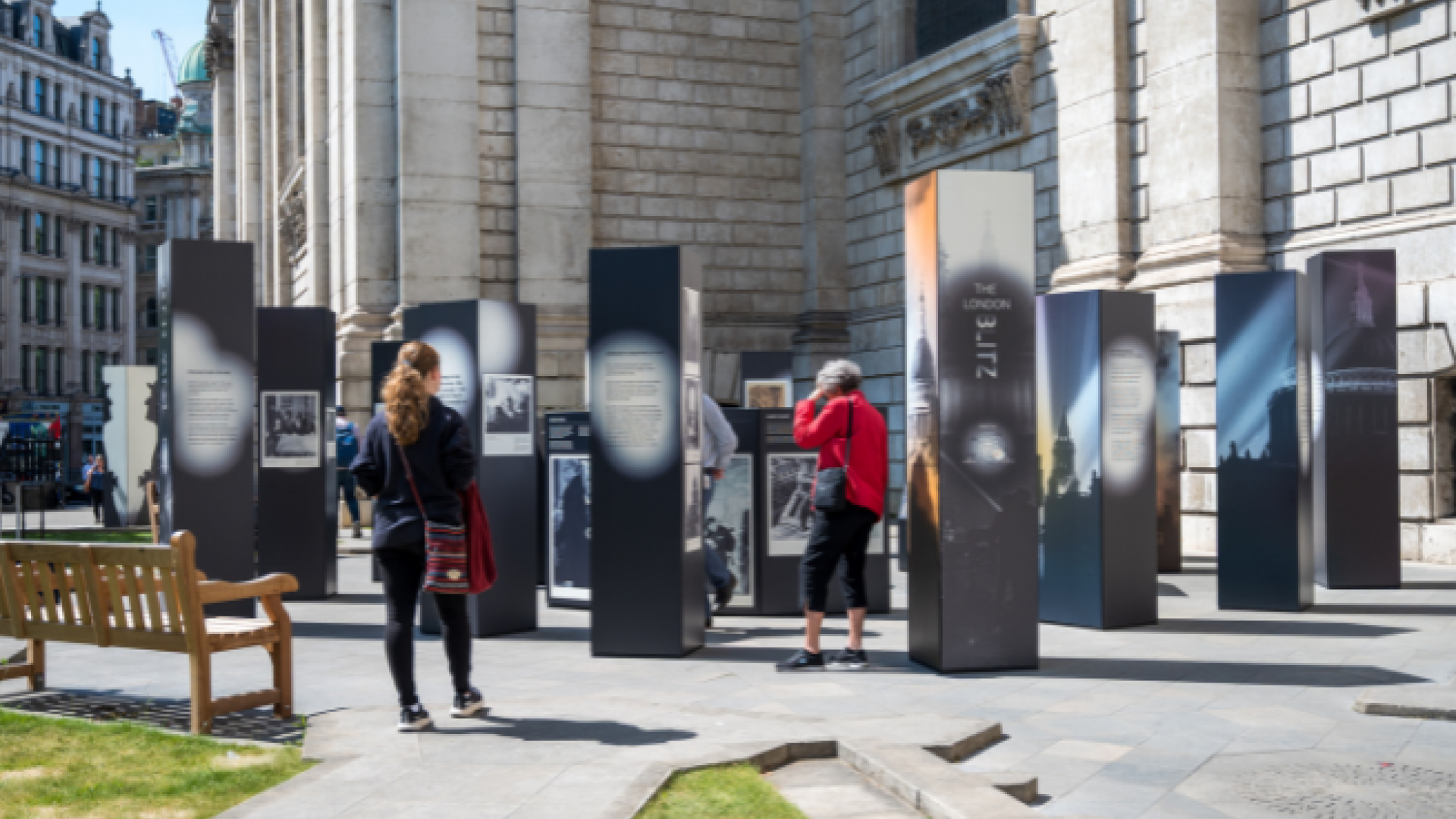 A wide shot of the new exhibition, taken from the East end of the churchyard.