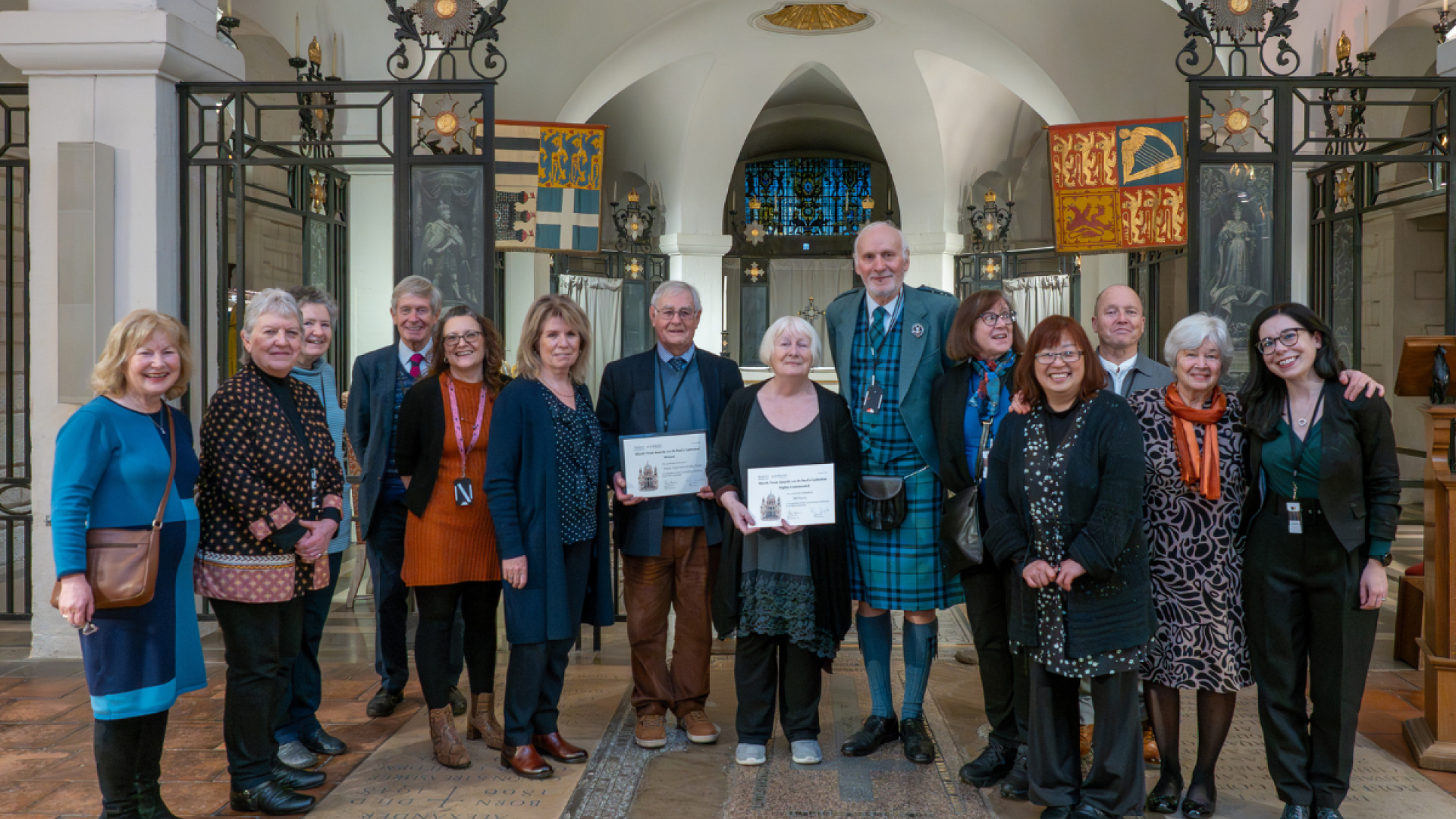Group photo of the winners of the Marsh Trust awards in St Paul's Cathedral OBE Chapel