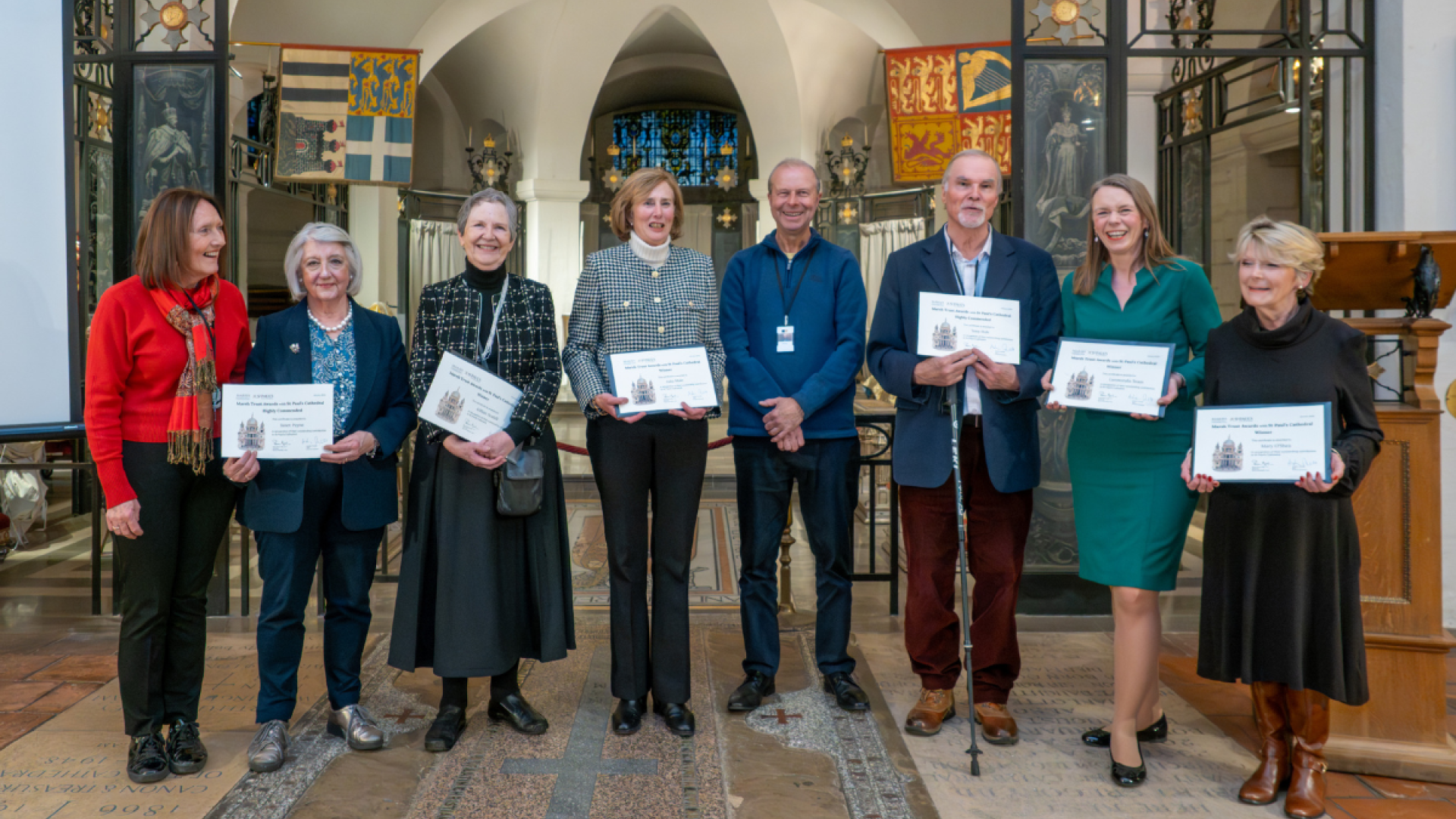 Group photo of the winners of the Marsh Trust awards in St Paul's Cathedral OBE Chapel