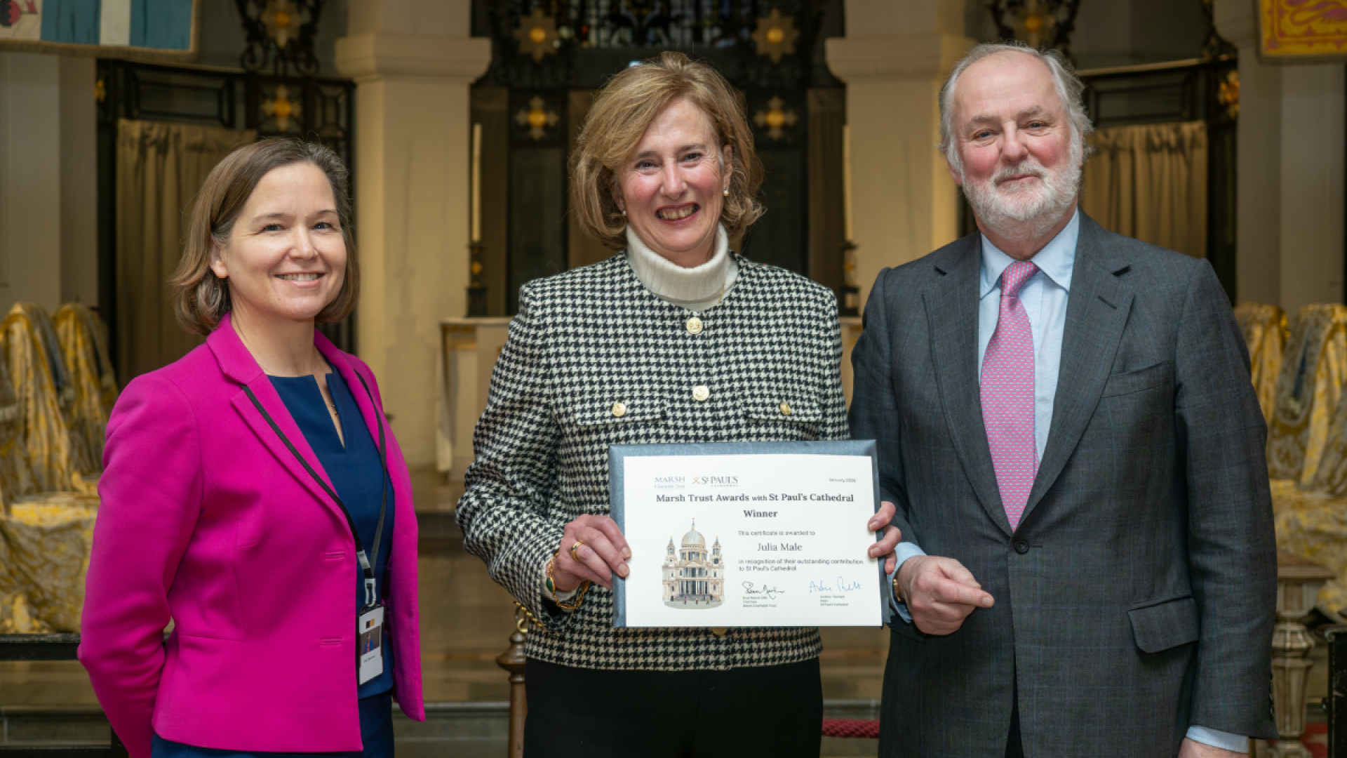 Group photo of the winners of the Marsh Trust awards in St Paul's Cathedral OBE Chapel