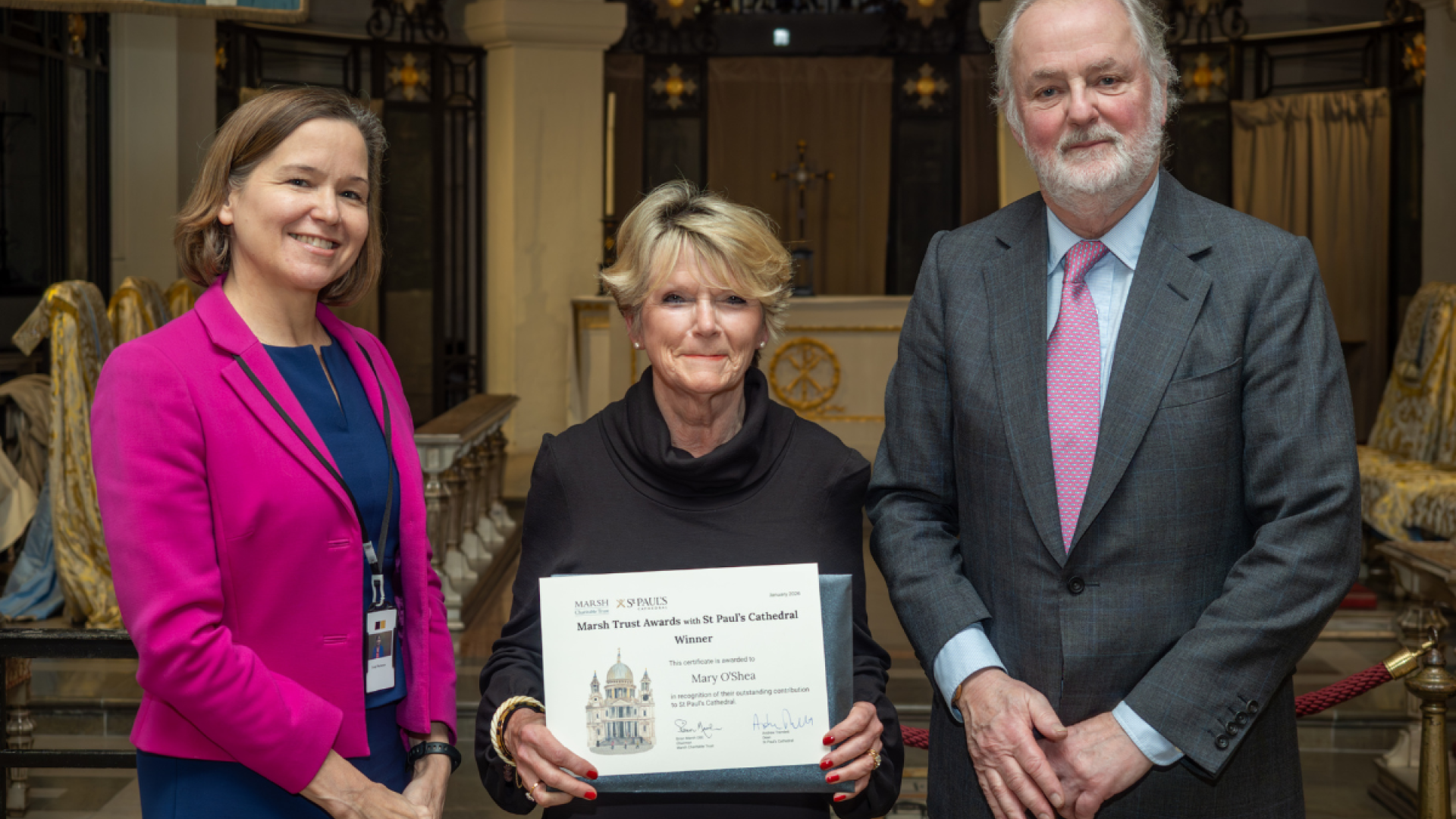 Group photo of the winners of the Marsh Trust awards in St Paul's Cathedral OBE Chapel