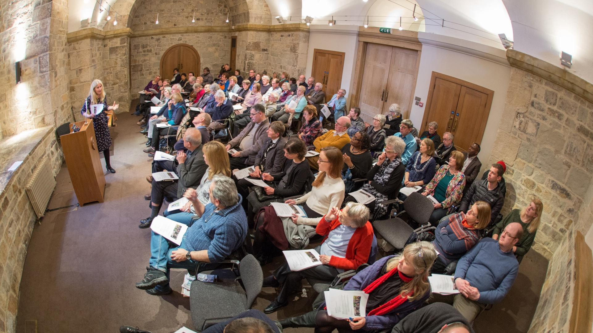 an audience in the Wren Suite at St Paul's Cathedral