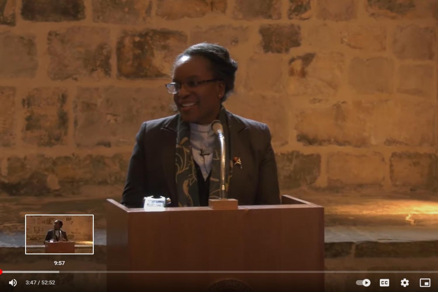 Sharon Prentis speaking in the Wren Suite at St Paul's Cathedral