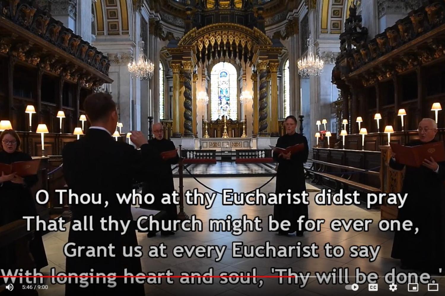 Members of the Vicars Choral singing in the Quire at St Paul's Cathedral