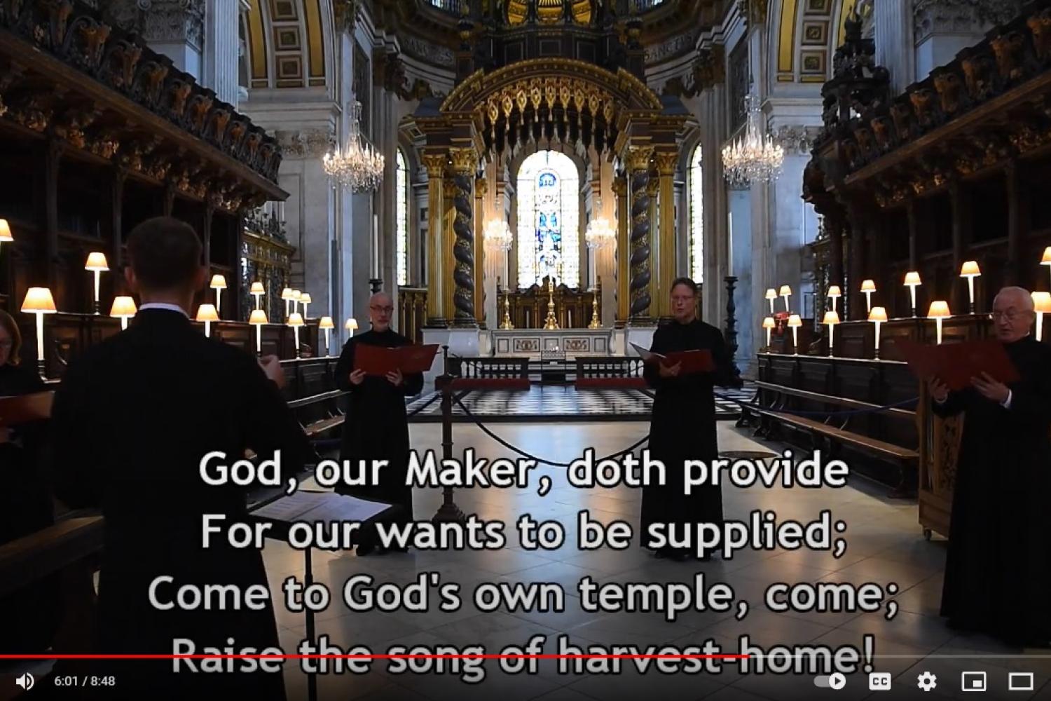 Members of the Vicars Choral singing in the Quire at St Paul's Cathedral