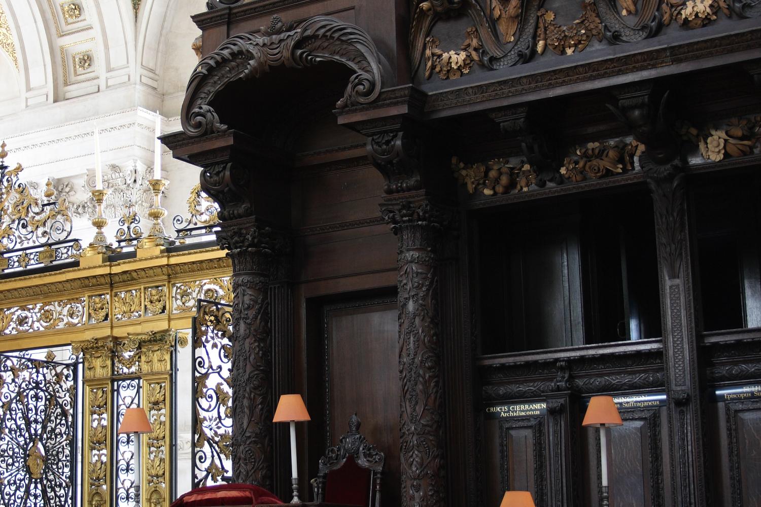 Fig. 5. The Bishop's Throne at the east end of the south range of stalls. Carved by Grinling Gibbons, 1696–9