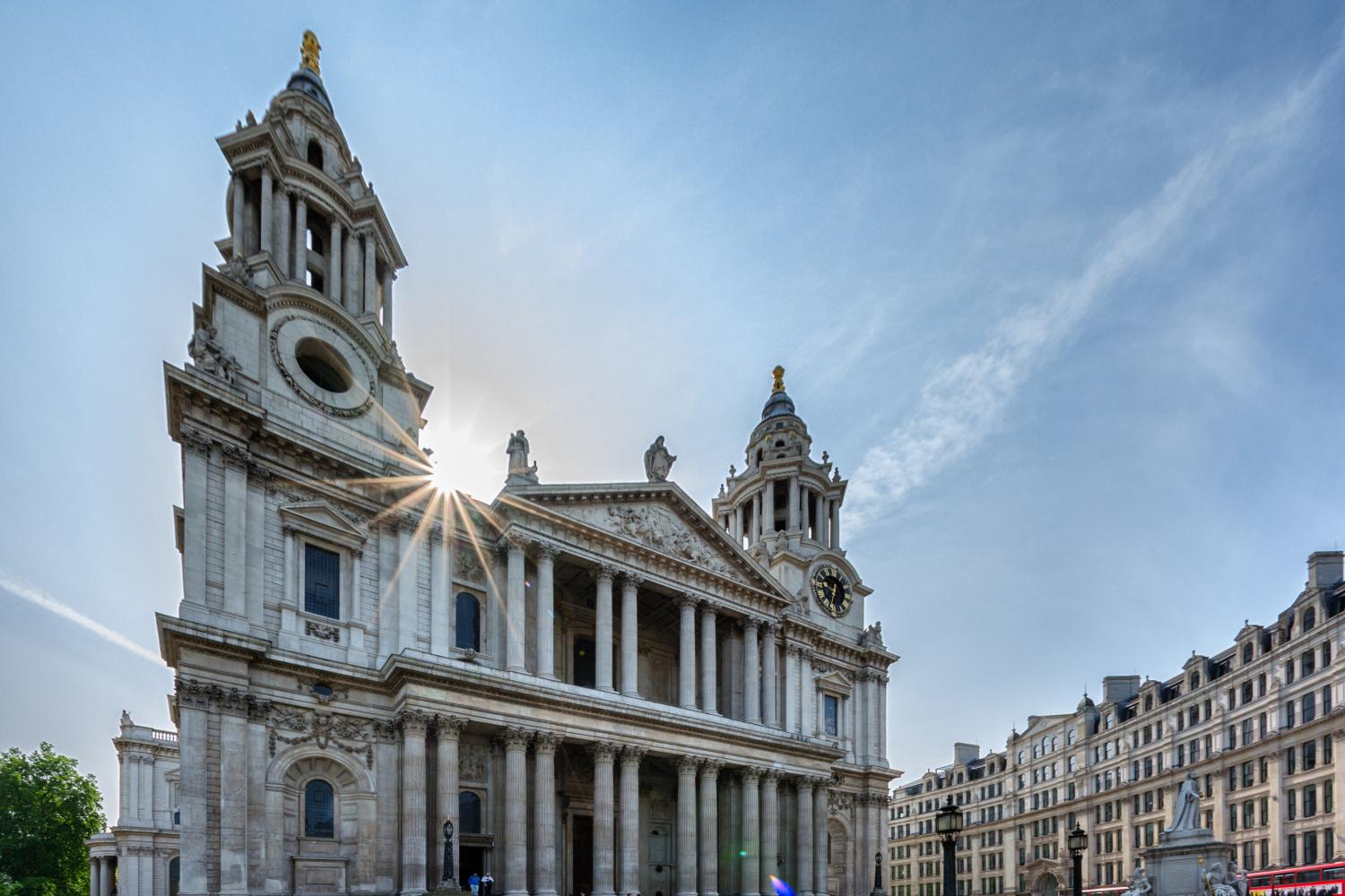 An image of the West front of St Paul's Cathedral in the sunshine