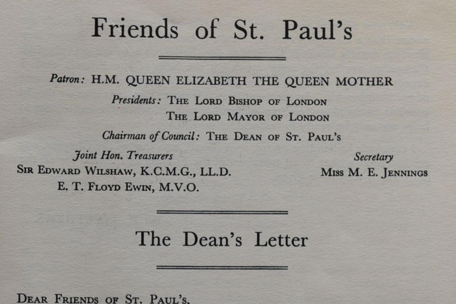 An early newsletter to the Friends of St Paul's
