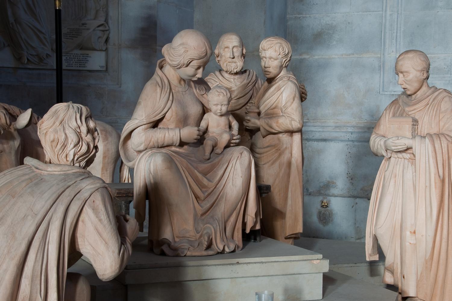 A carved wooden Nativity scene displayed in the Cathedral during Advent and Christmas