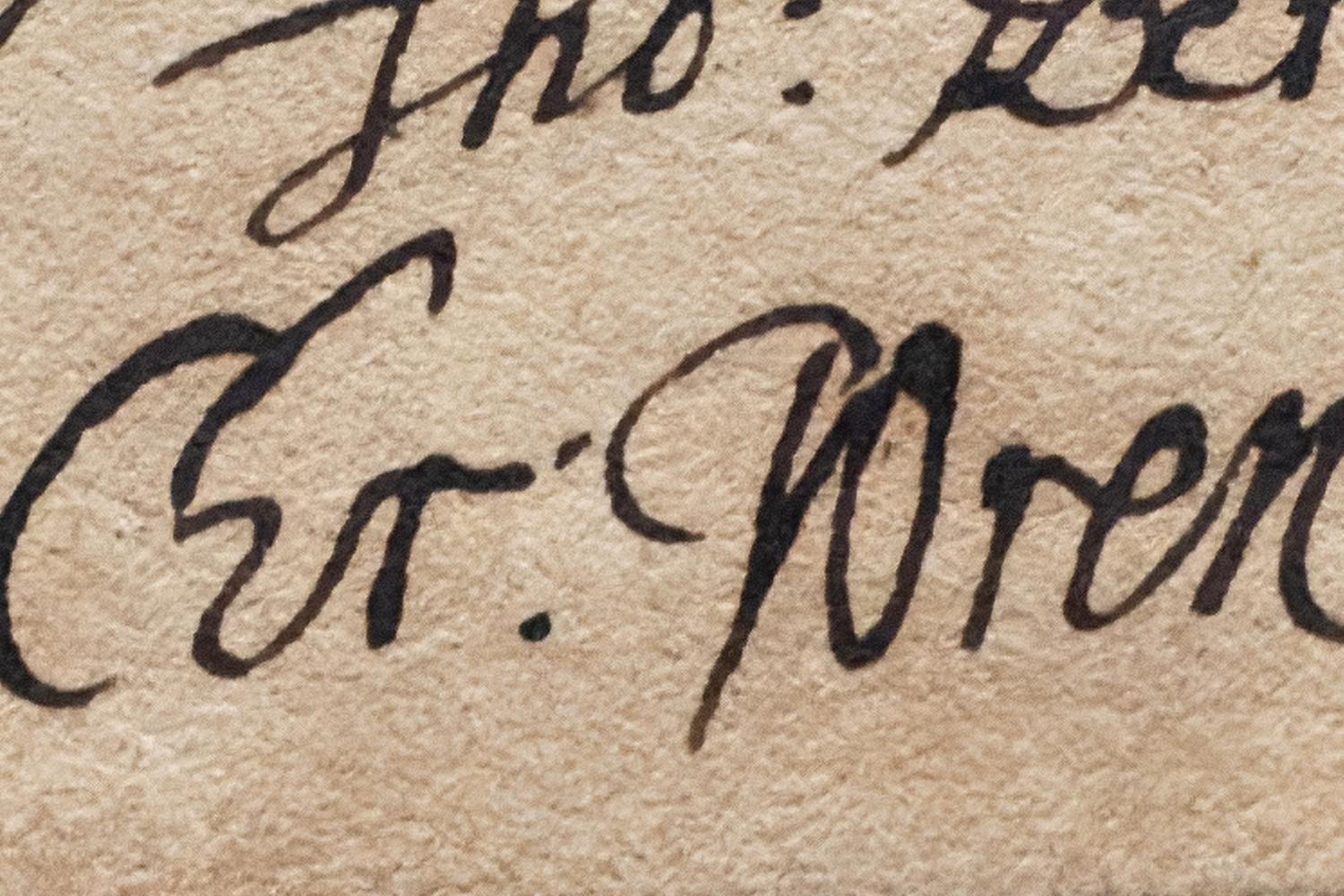A photo of the signature of Sir Christopher Wren