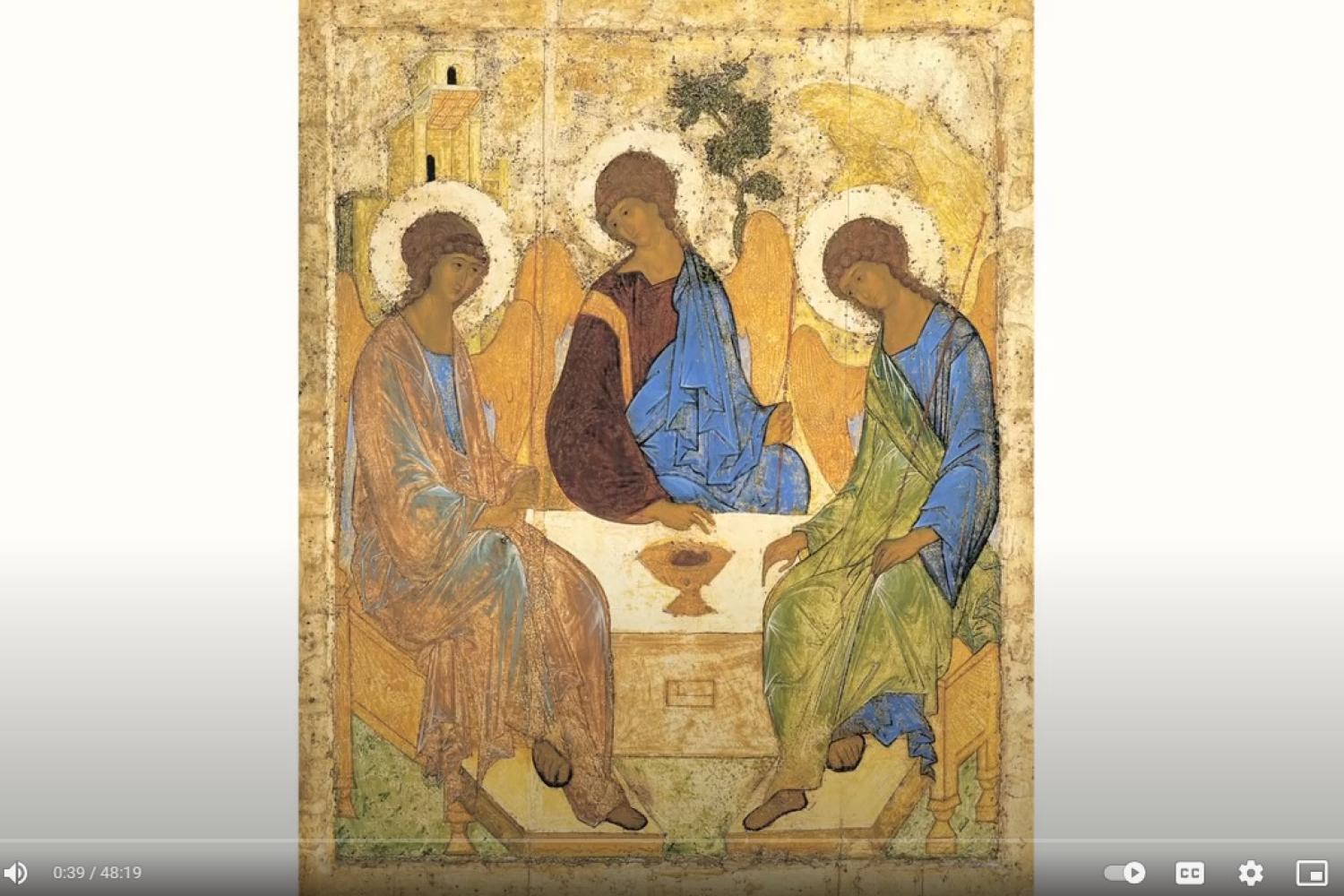 A still from a YouTube film displaying the Rublev Icon