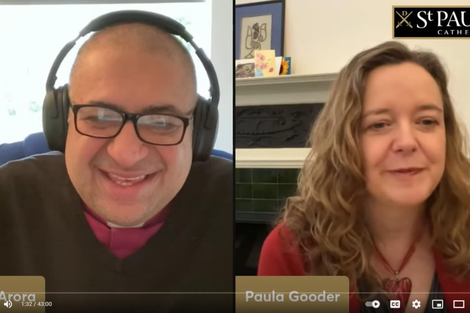 Arun Arora and Paula Gooder on screen in conversation