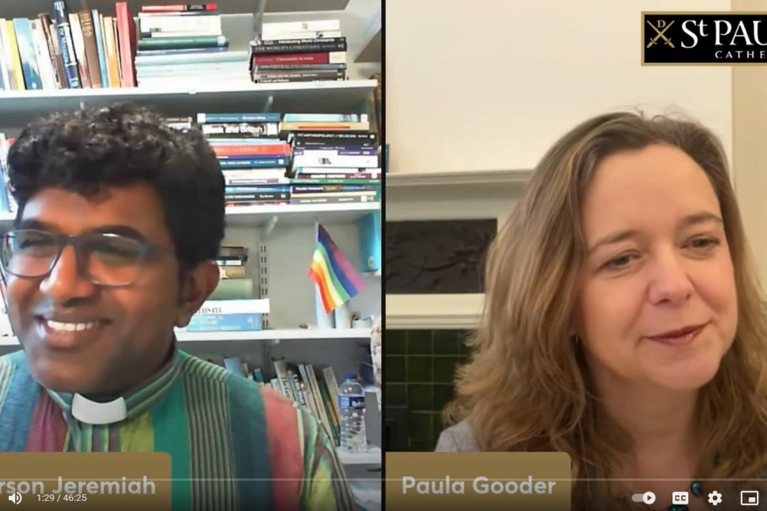 A screen shot of Anderson Jeremiah and Paula Gooder chatting online