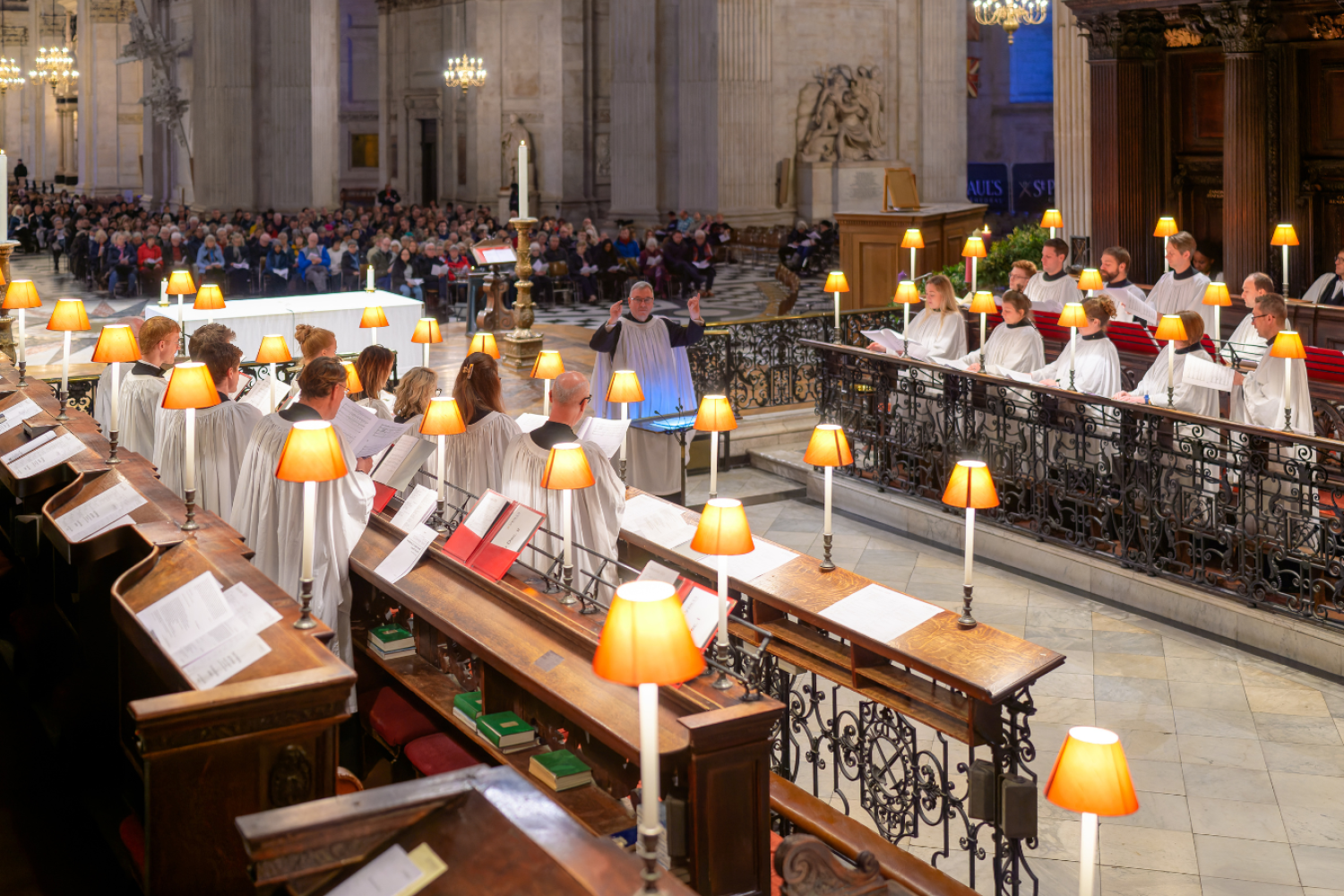 A photo of the choir of St Paul's Cathedral singing in the quire