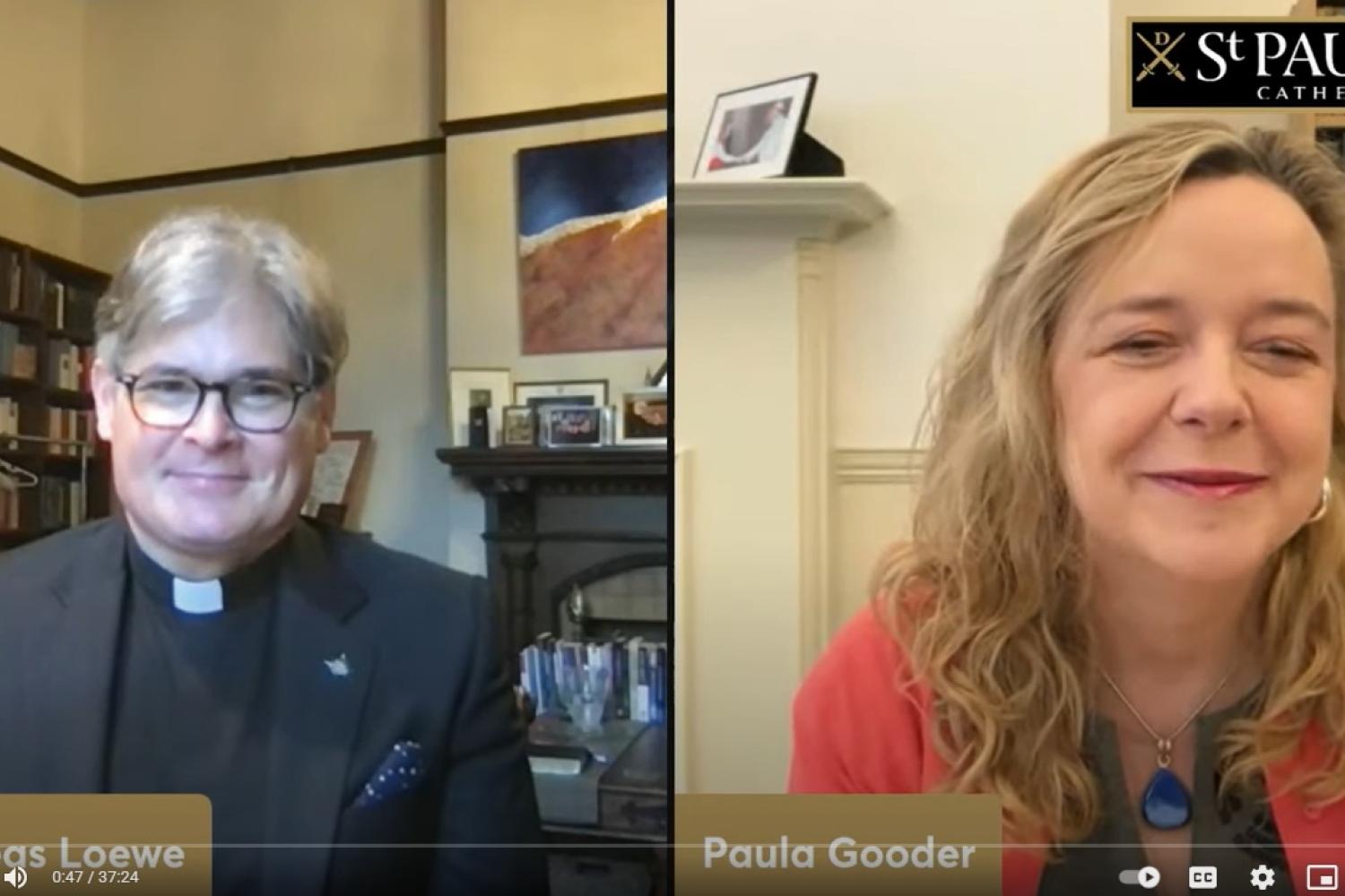 A screenshot of Andreas Loewe and Paula Gooder