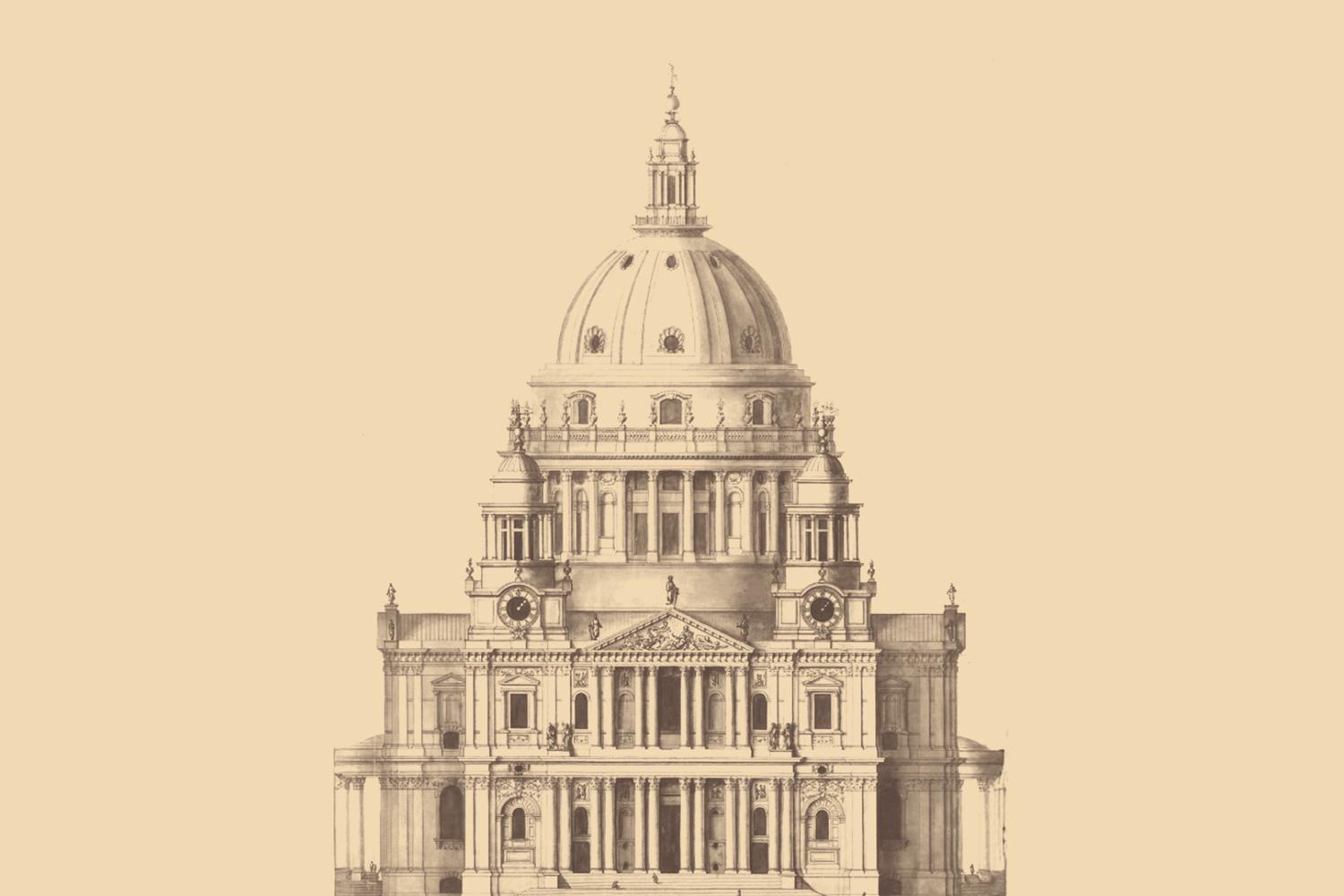 A graphical line drawing of St Paul's Cathedral