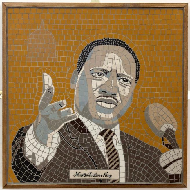 Martin Luther King mosaic made by student at Southbank Mosaic School