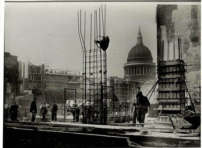 Wartime bomb damage beside the Cathedral