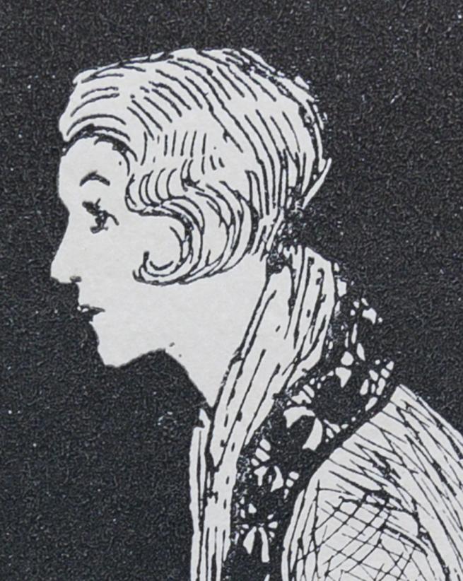 A black and white cartoon-like drawing of Elfreda Audsley
