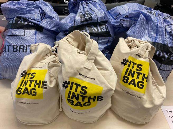 Bags of toiletries collected for the Hygiene Bank