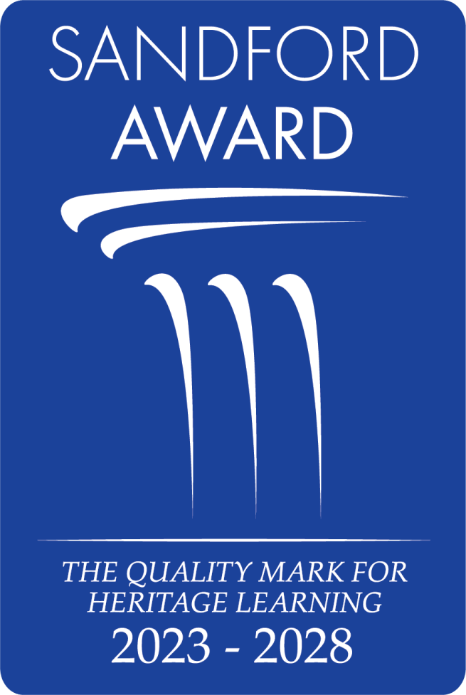 The Sandford Award logo which contains the text the quality mark for heritage learning 2023 - 2028