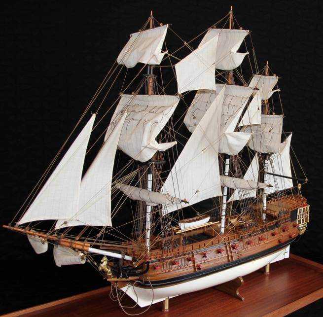 •	A model of an East India Company ship called Falmouth, built in 1752, weighing 499 tonnes and featuring 26 guns. Made by Stepney Community Trust for a previous project on the Company's sailing vessels and their technological and scientific evolution.