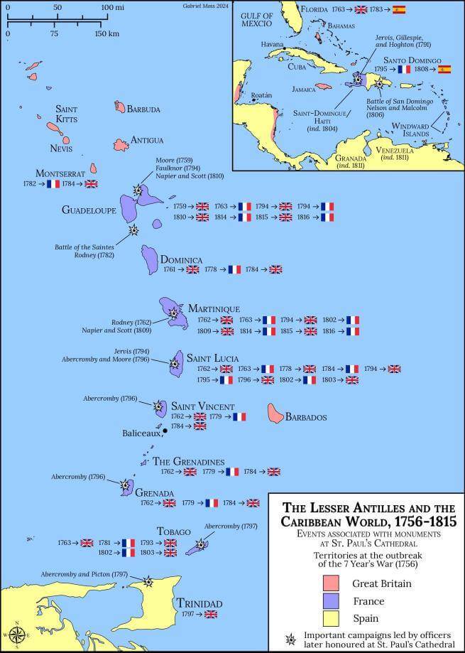 Map of the Caribbean, 1756-1815