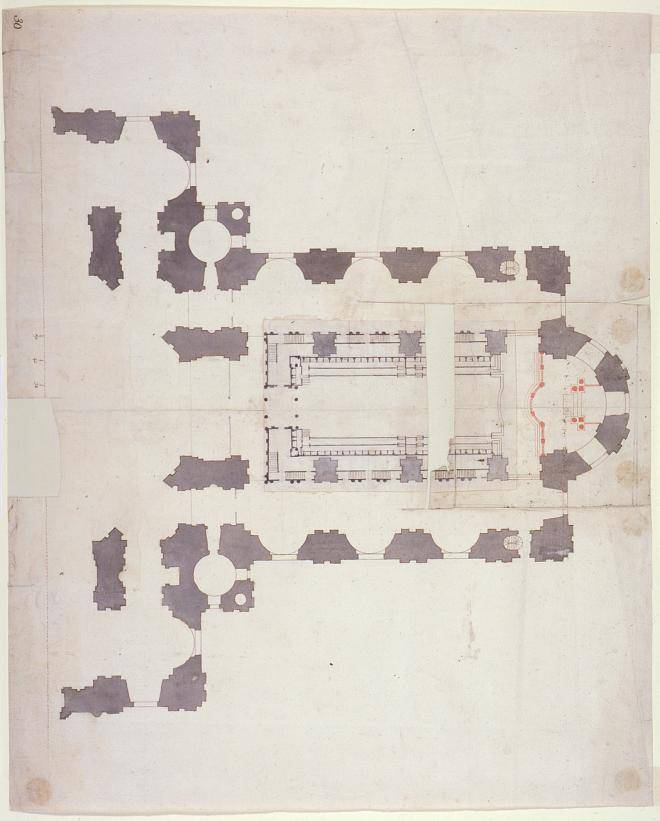 Fig. 1. Plan of the choir and altar enclosures, drawn by Hawksmoor, c.1693 (© All Souls College, Oxford, G.93)