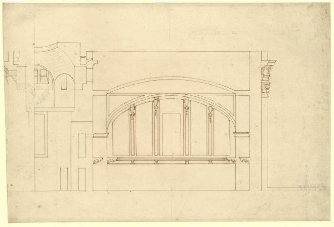 Fig. 2. Study for the section of the north half of the west end at triforium level, drawn by Hawksmoor, c.1685–86 (WRE/3/4/13[D81])
