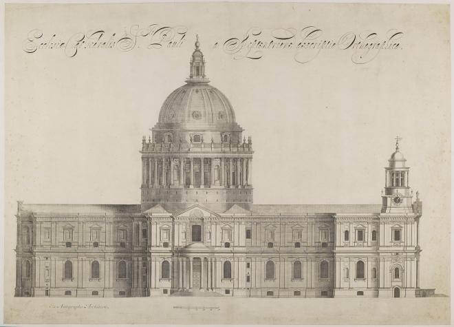 Fig. 4. Engraving of the north elevation of the cathedral, by Jan Kip, 1701 (London Metropolitan Archives)