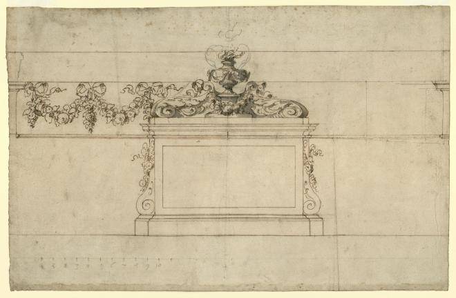 Fig. 6. Study by Edward Pearce for the overdoor of the transept outer doorcase, c.1678–83 (WRE/2/4/6[D129])