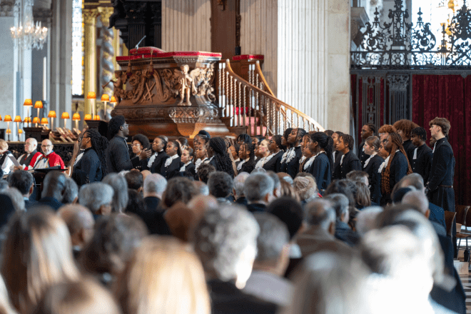 Christ's Hospital gospel choir perform at the Confirmation of Election.