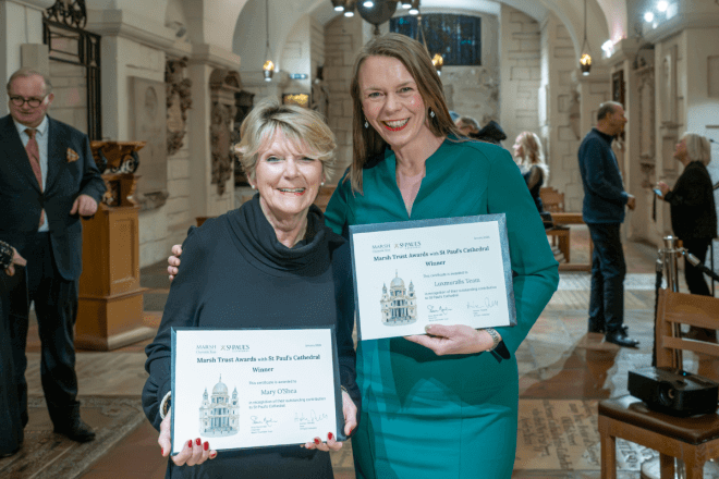 Group photo of the winners of the Marsh Trust awards in St Paul's Cathedral OBE Chapel