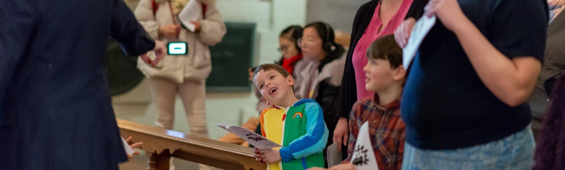 singing group school children smiling music