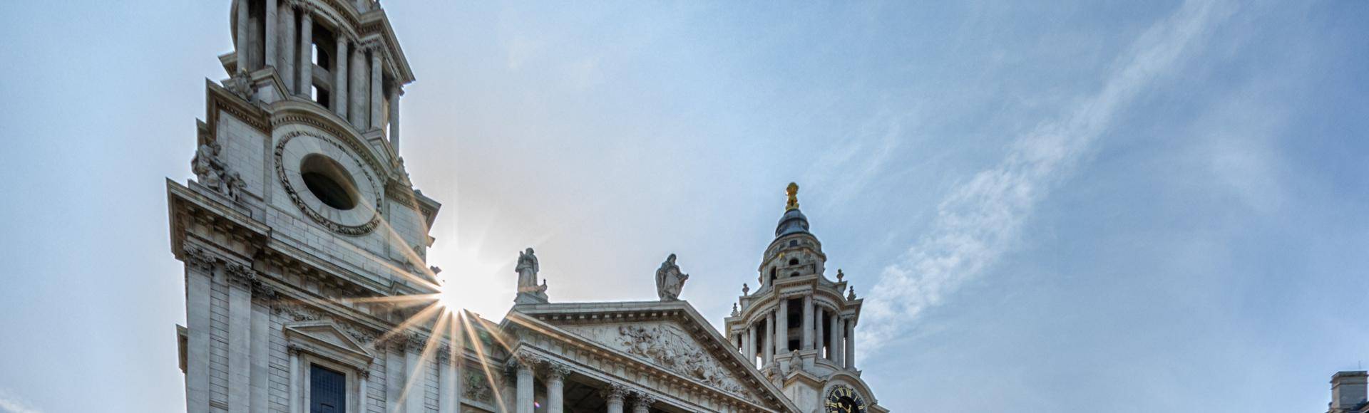 An image of the West front of St Paul's Cathedral in the sunshine