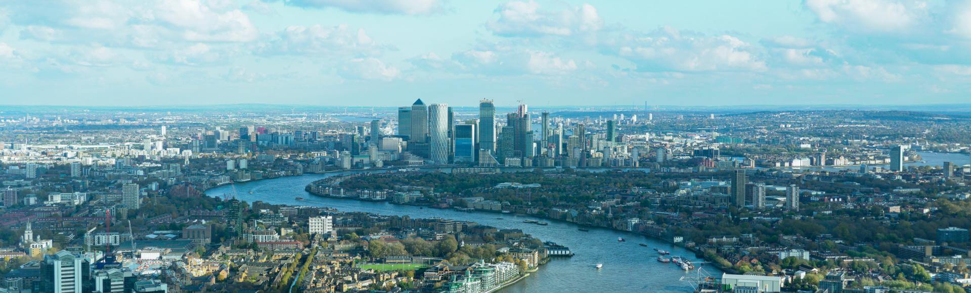 Ariel view of London with the river in the centre