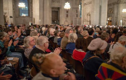 crowd seated in the Cathedral during large service