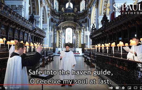 Members of the Vicars Choral singing in the Quire at St Paul's Cathedral