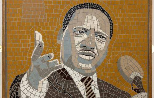 Martin Luther King mosaic made by student at Southbank Mosaic School