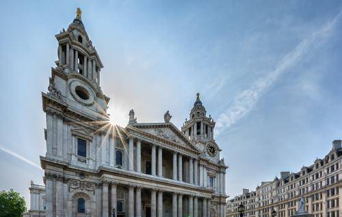 An image of the West front of St Paul's Cathedral in the sunshine