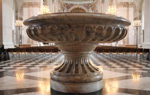 The font at the west end of the Cathedral.